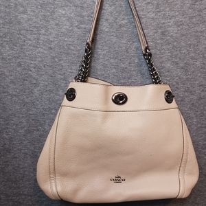 Coach Handbag Purse Leather  Tan With Sliver Chain